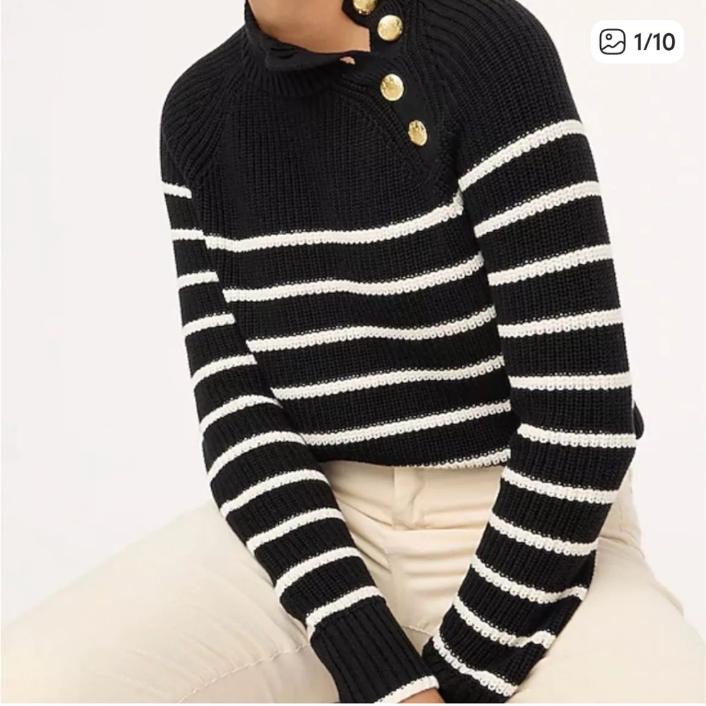 J.Crew Factory Black White Stripe Cotton Mock Neck Sweater M